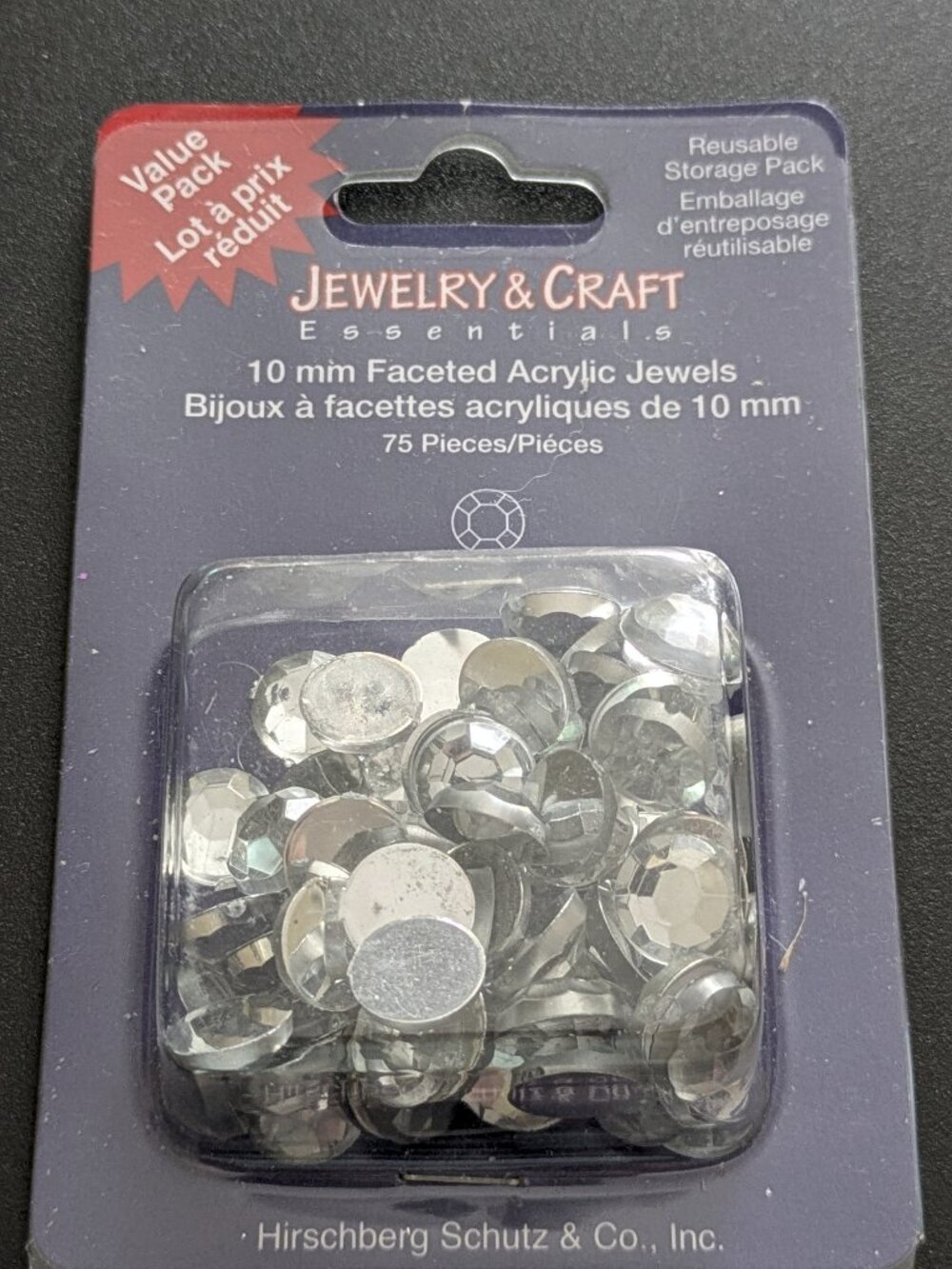NEW! Jewelry & Craft Essentials 10mm Clear, Round Faceted Flat-Back Jewels, 75pc